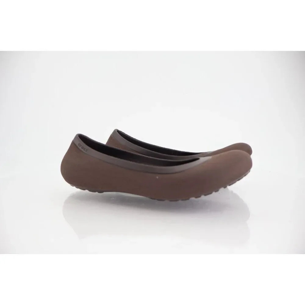 CROCS Women's Mammoth Ballet Flats Size 8 Fleece Lined Shoe Brown Fleece Slip On